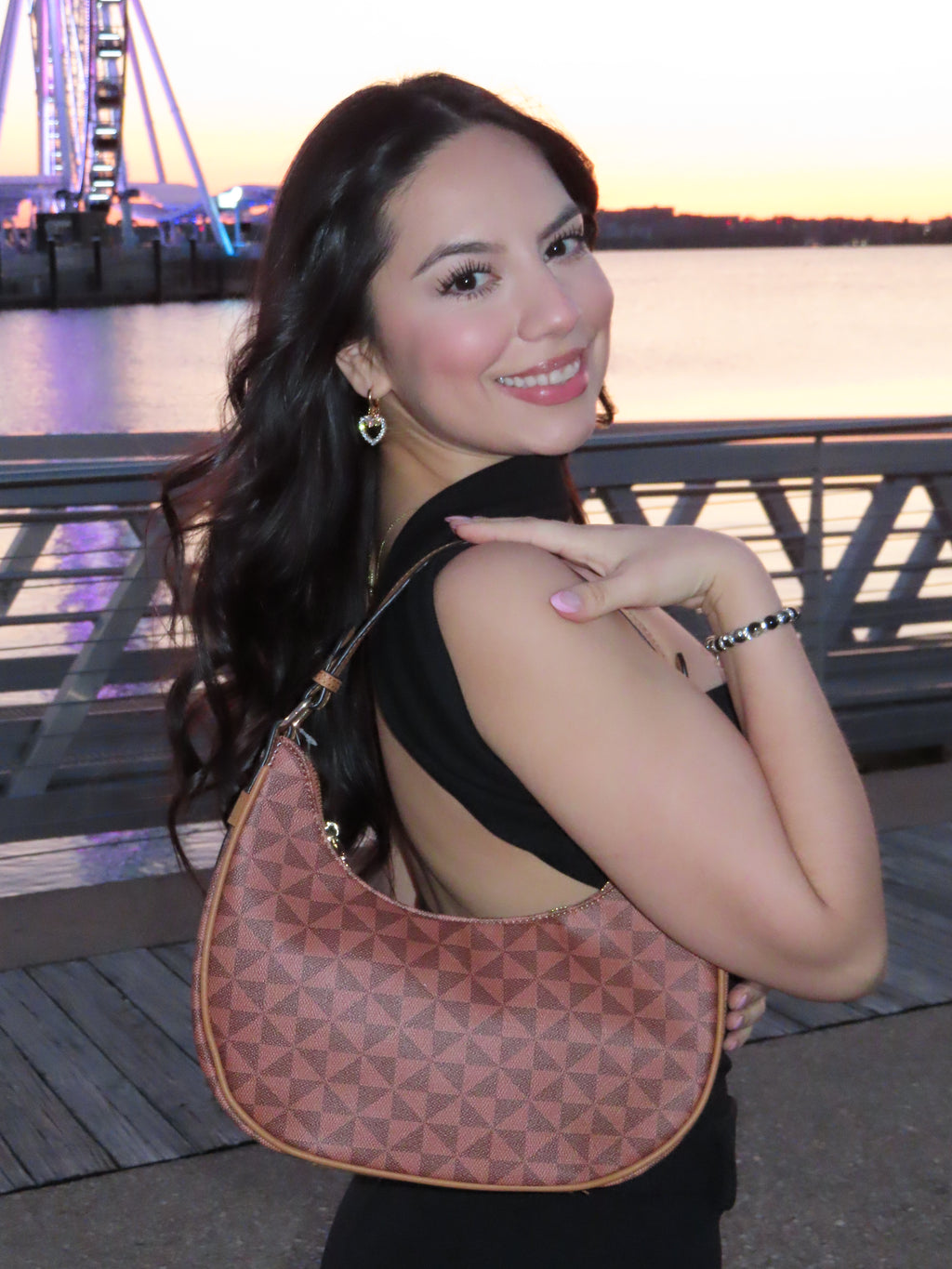 Coffee Checkered Shoulder Bag