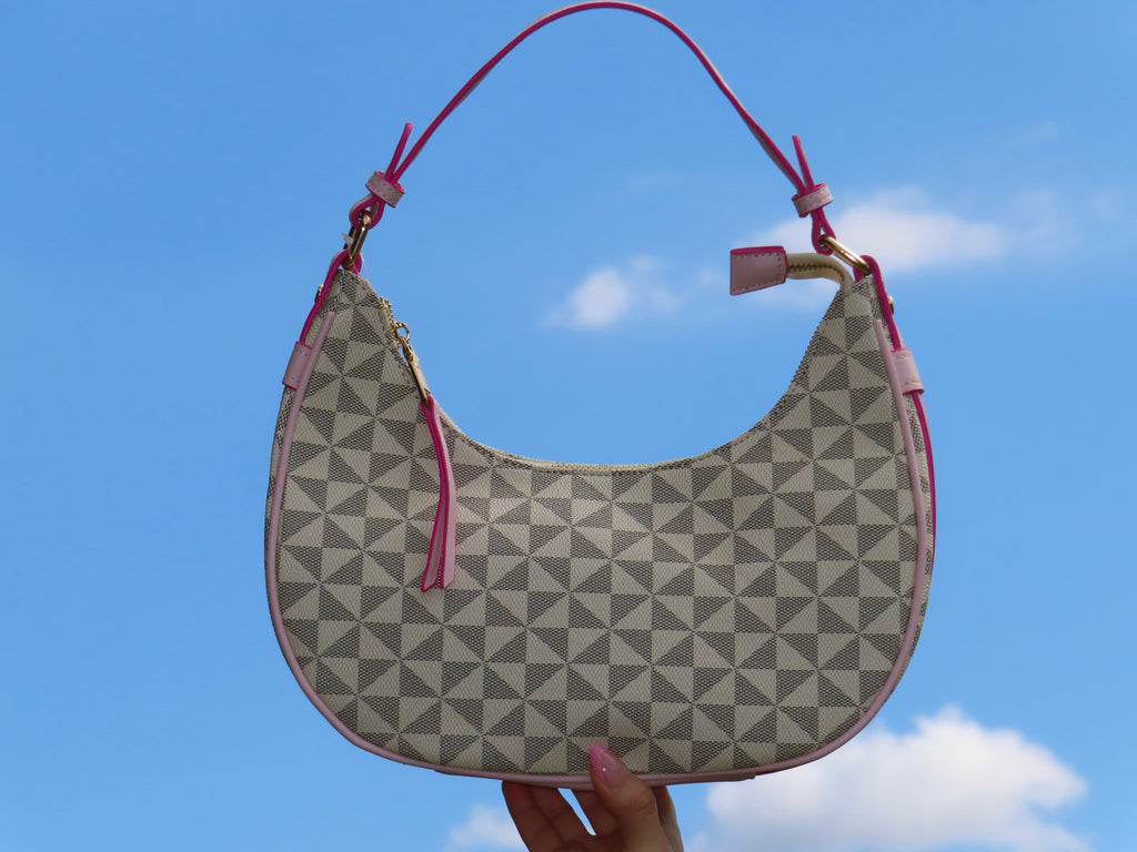 White & Pink Checkered Shoulder Bag