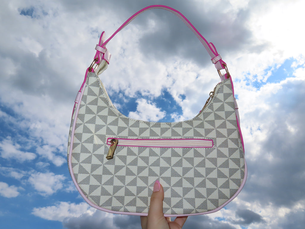 White & Pink Checkered Shoulder Bag