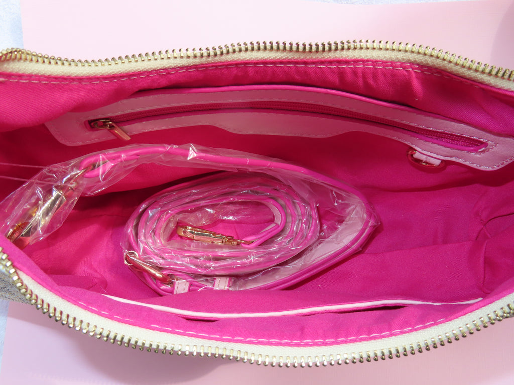 White & Pink Checkered Shoulder Bag