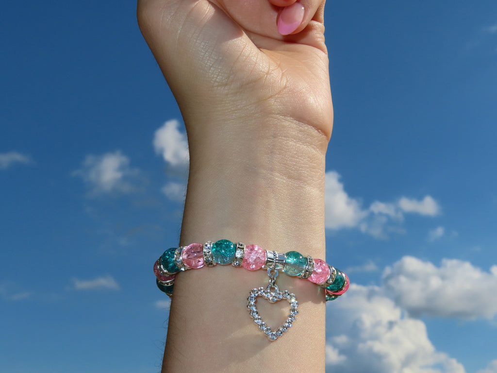 Pink & Blue Charm Bracelet - Heart