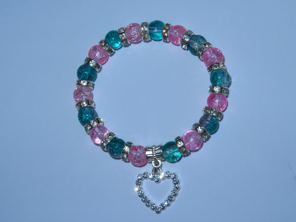 Pink & Blue Charm Bracelet - Heart